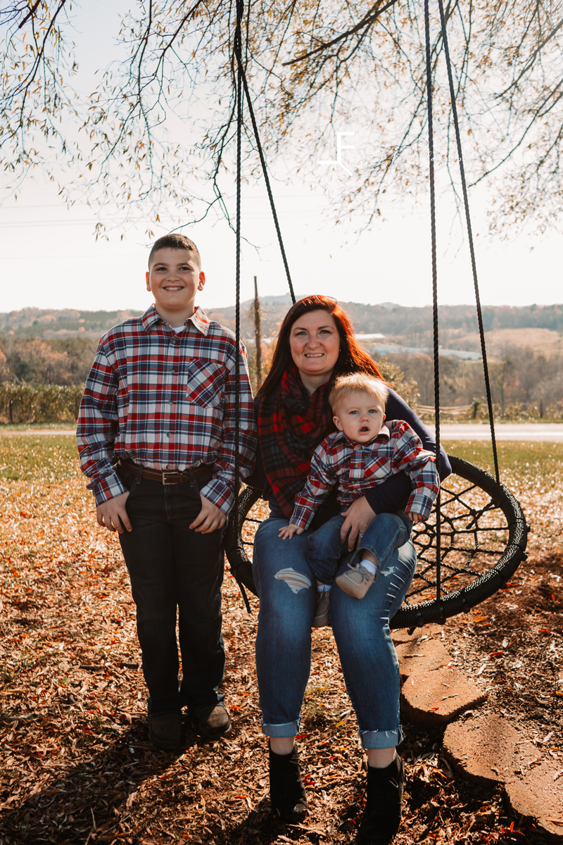 Laze L Farm Photography | Farm Session | Taylorsville NC | mom and sons on the swing