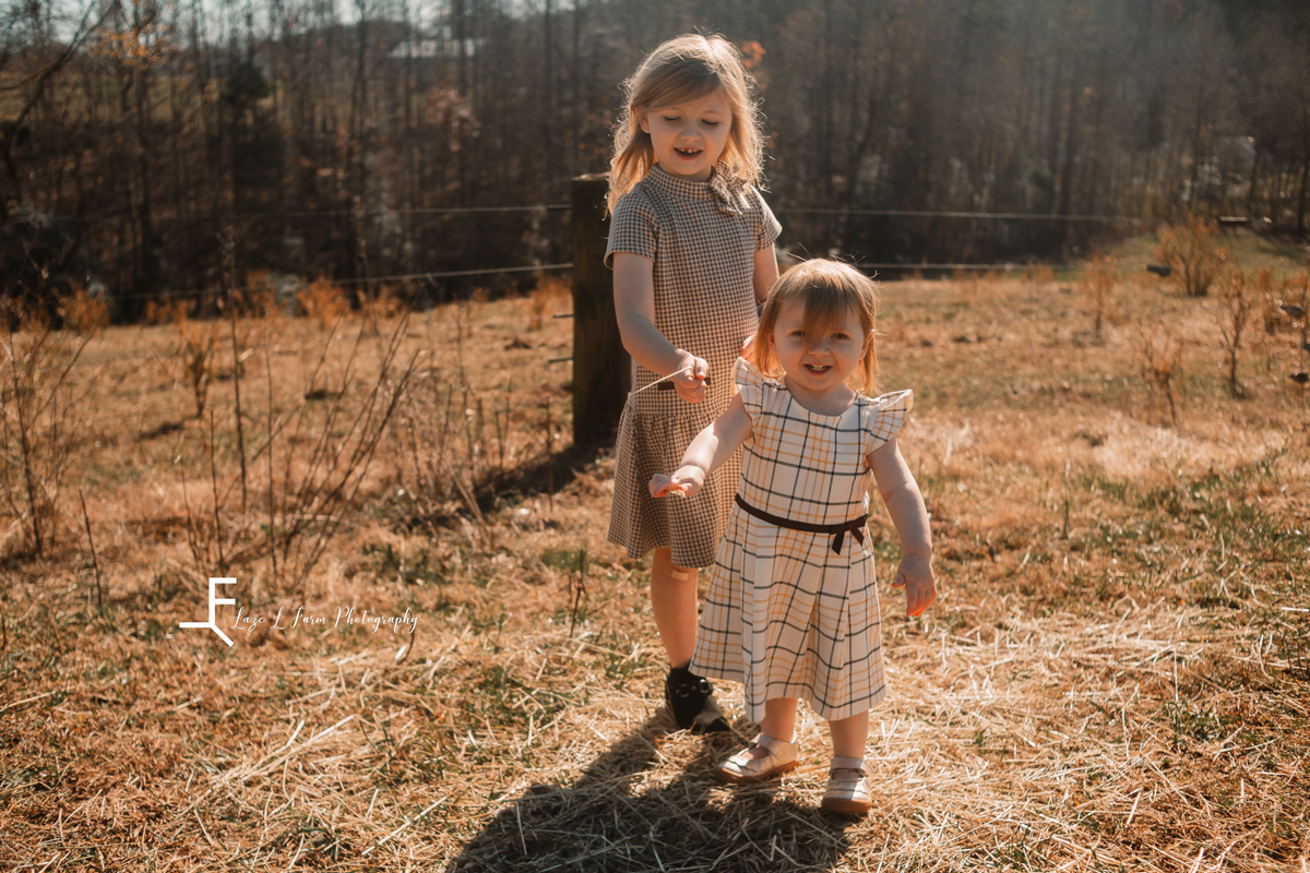 Laze L Farm Photography | Farm Session | Taylorsville NC | sisters playing