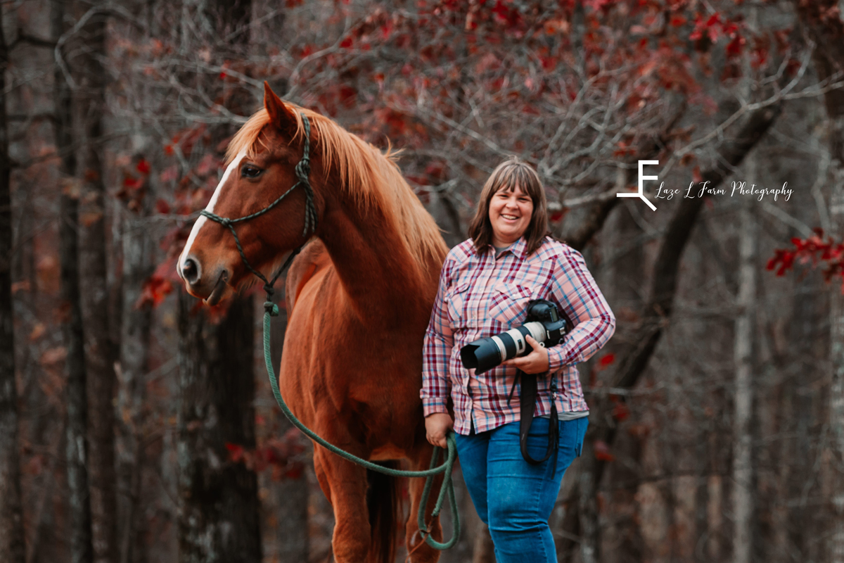 Laze L Farm Photography | Head Shots | Taylorsville NC | holding camera and lead rope