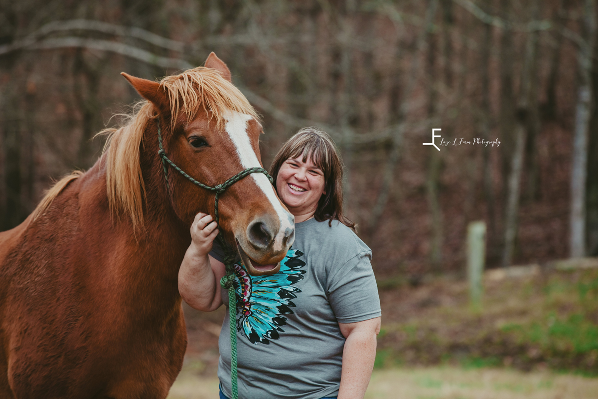 Laze L Farm Photography | Head Shots | Taylorsville NC | posed with horse, close up