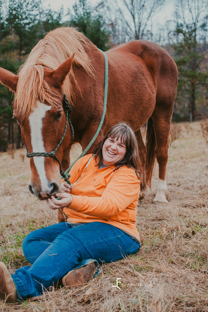 Laze L Farm Photography | Head Shots | Taylorsville NC | sitting next to horse