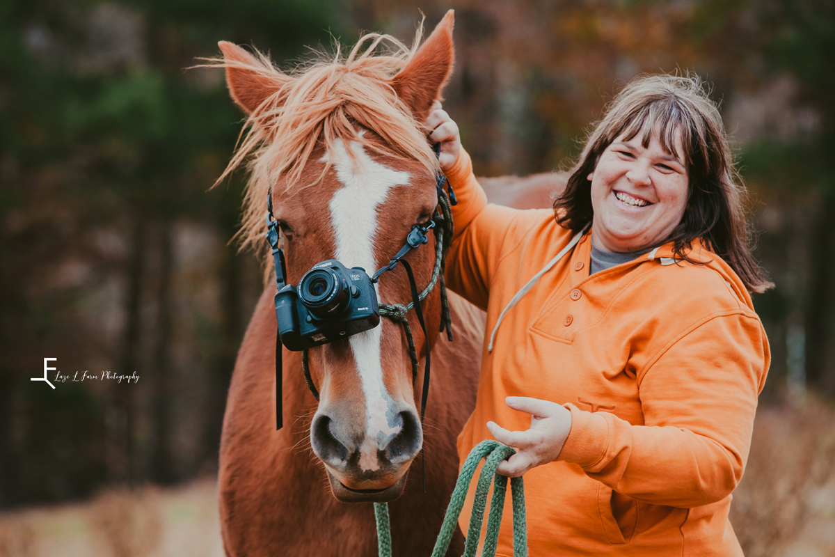 Laze L Farm Photography | Head Shots | Taylorsville NC | camera on the horse's head