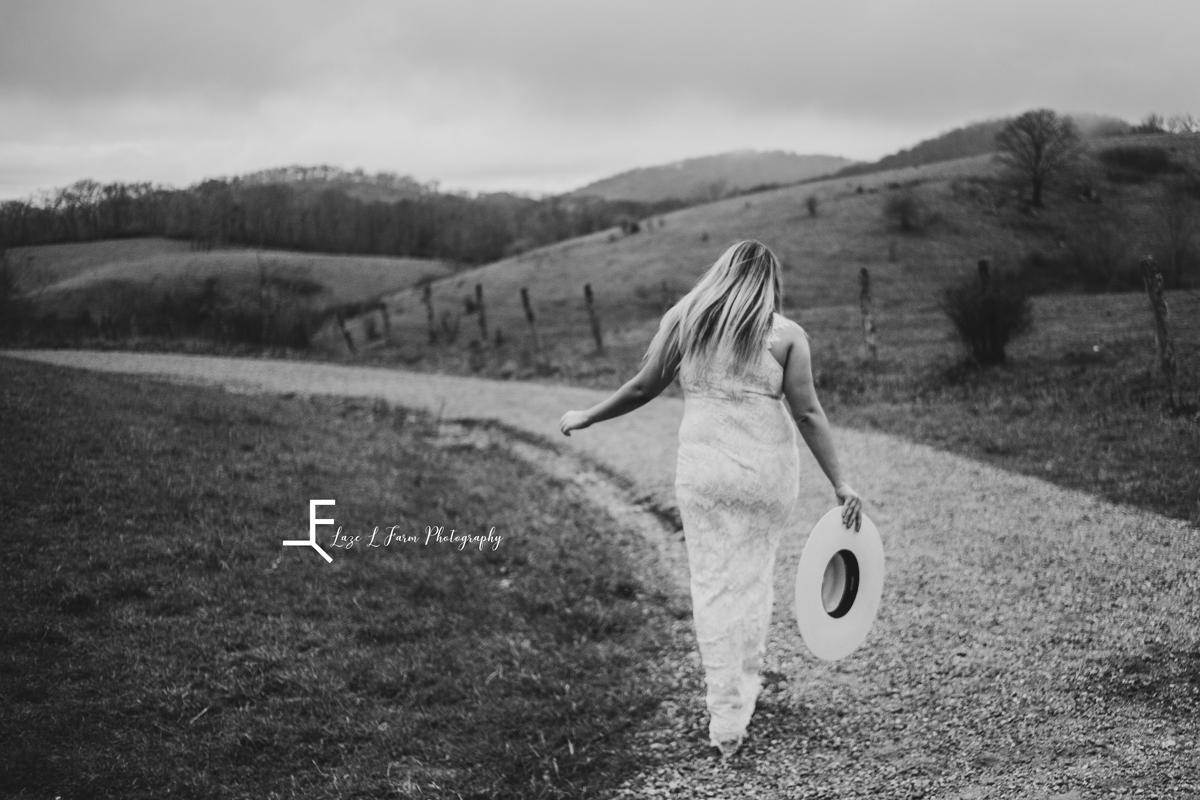 Laze L Farm Photography | Western Lifestyle | Blowing Rock NC | black and white walking away on dirt road