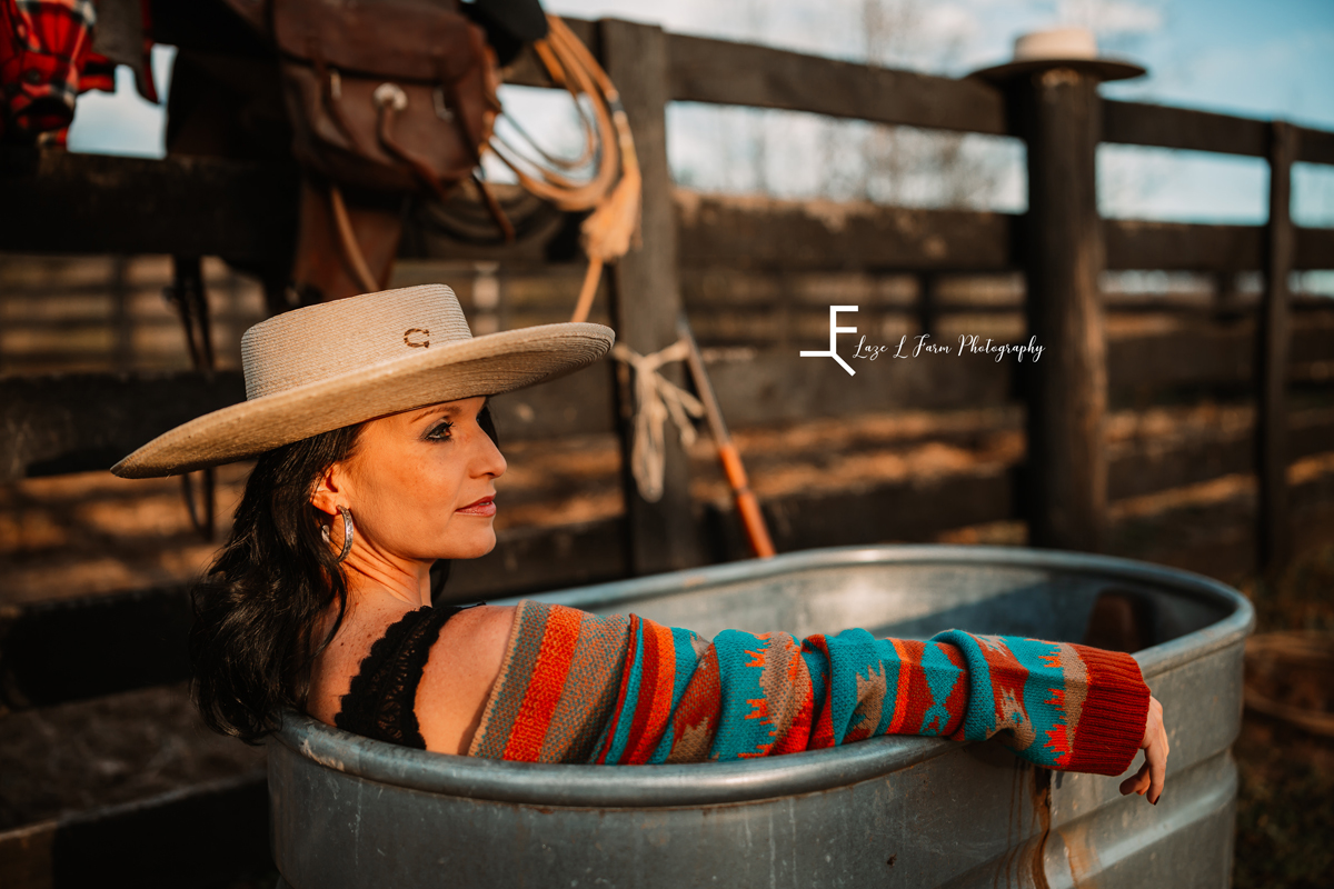 Laze L Farm Photography | Western Lifestyle | Taylorsville NC | her looking away in the trough