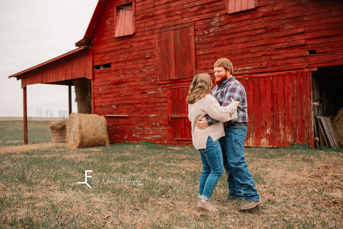 Laze L Farm Photography | Engagement Session | Taylorsville NC | dancing in front of the barn