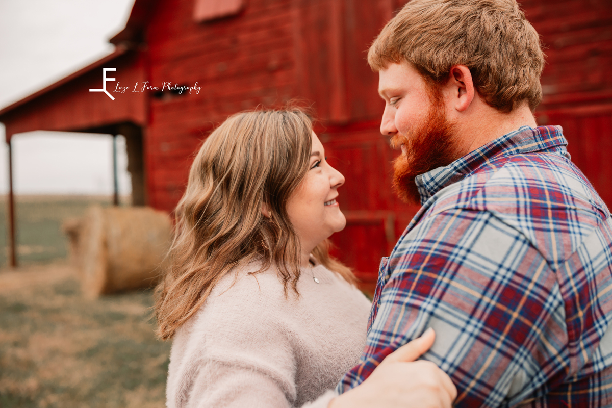 Laze L Farm Photography | Engagement Session | Taylorsville NC | close up of couple looking at each other
