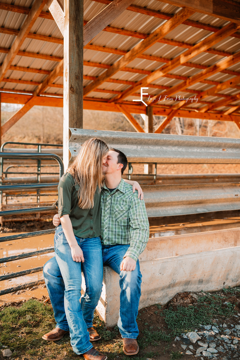 Laze L Farm Photography | Engagement Session | Taylorsville NC | posed sitting on fiancé's lap