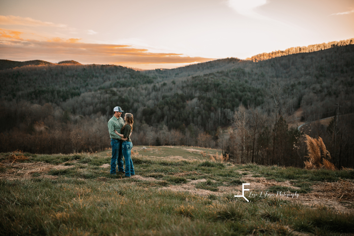 Laze L Farm Photography | Engagement Session | Taylorsville NC | posed against the sunset