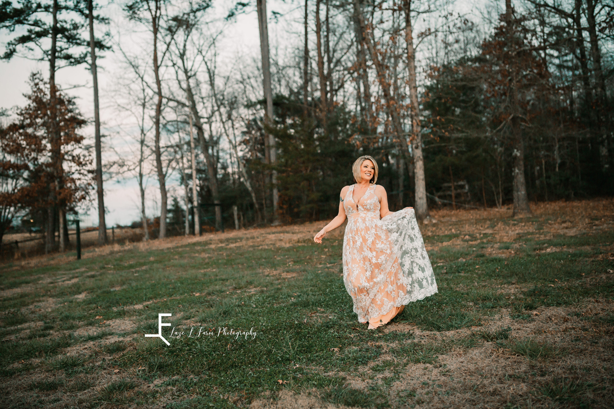 Laze L Farm Photography | Equine Photography | Bethlehem NC | playing with the dress in the yard