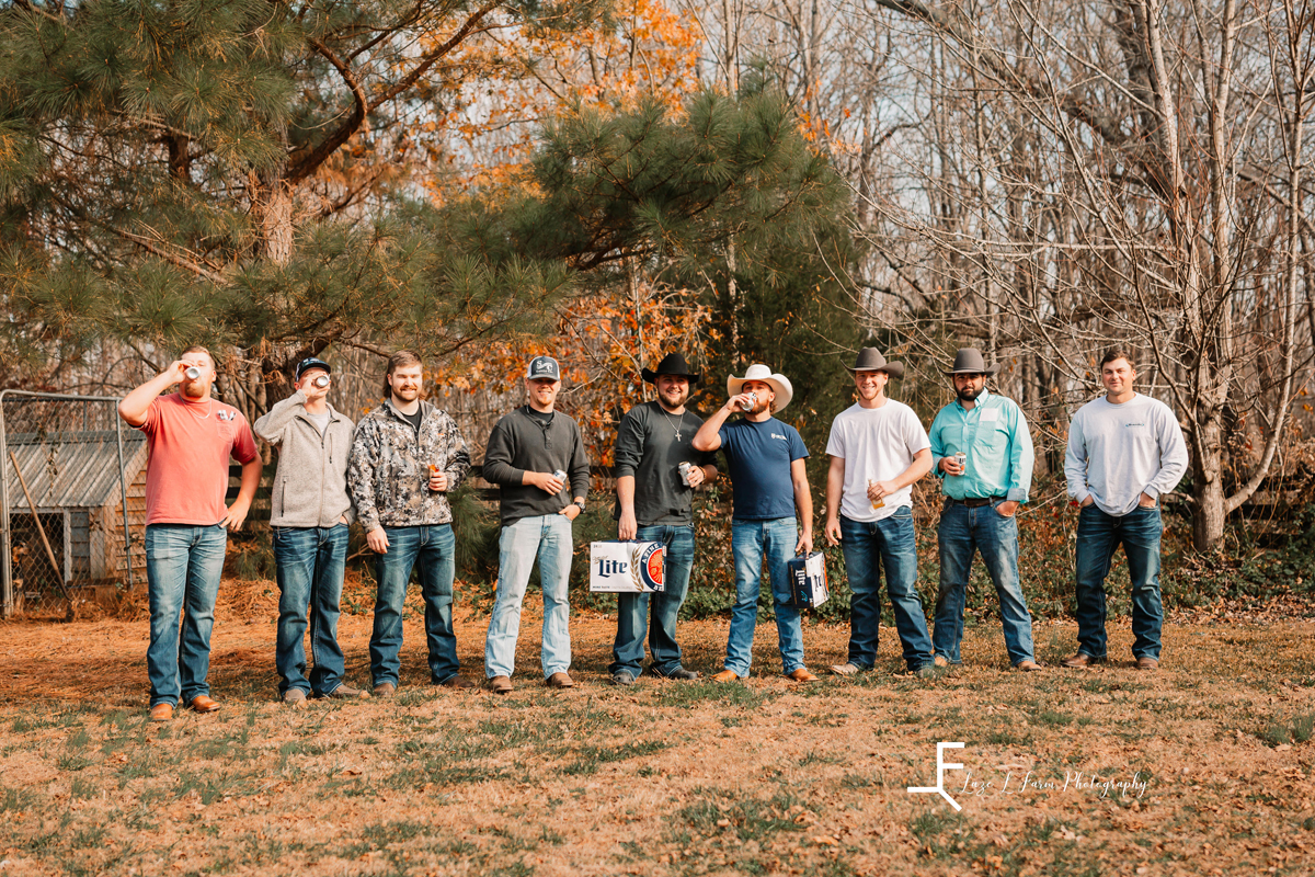 Laze L Farm Photography | Wedding | Yadkinville NC | groomsmen outside with beer