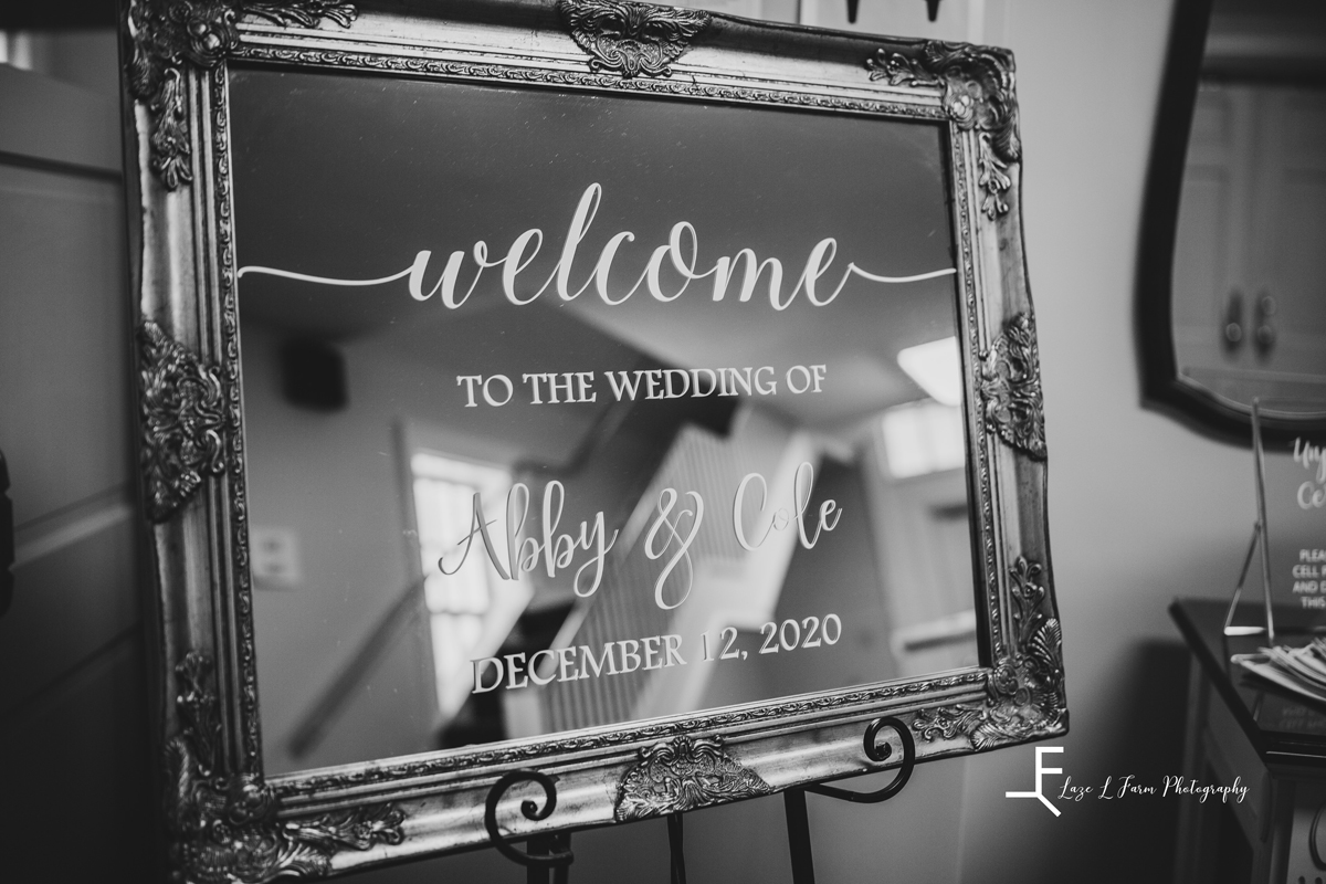 Laze L Farm Photography | Wedding | Yadkinville NC | black and white of wedding sign