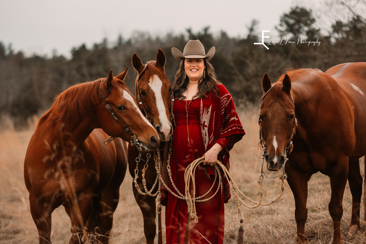 Laze L Farm Photography | Equine Maternity Session | Bethlehem NC | jessie with three horses
