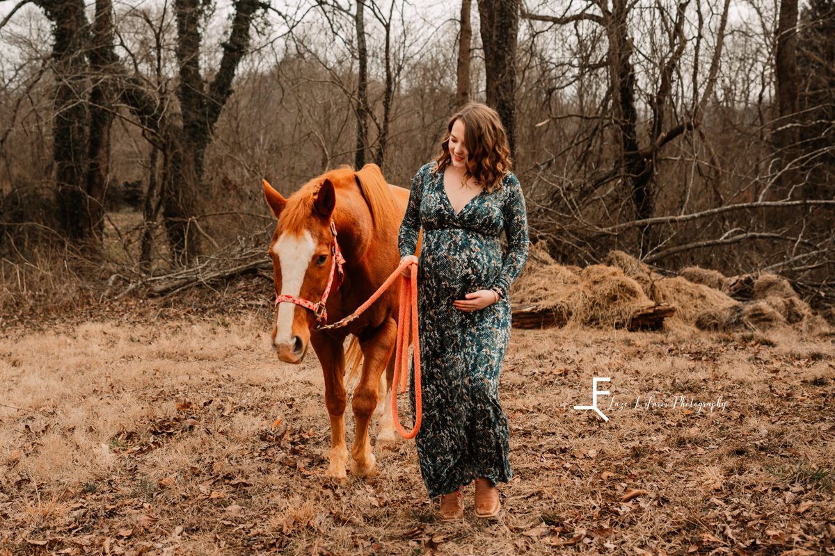 Laze L Farm Photography | Equine Maternity Photoshoot | Lenoir NC | leading horse