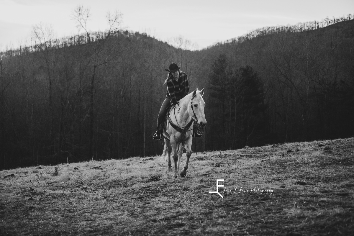 Laze L Farm Photography | Equine Session | Taylorsville NC | facing camera black and white