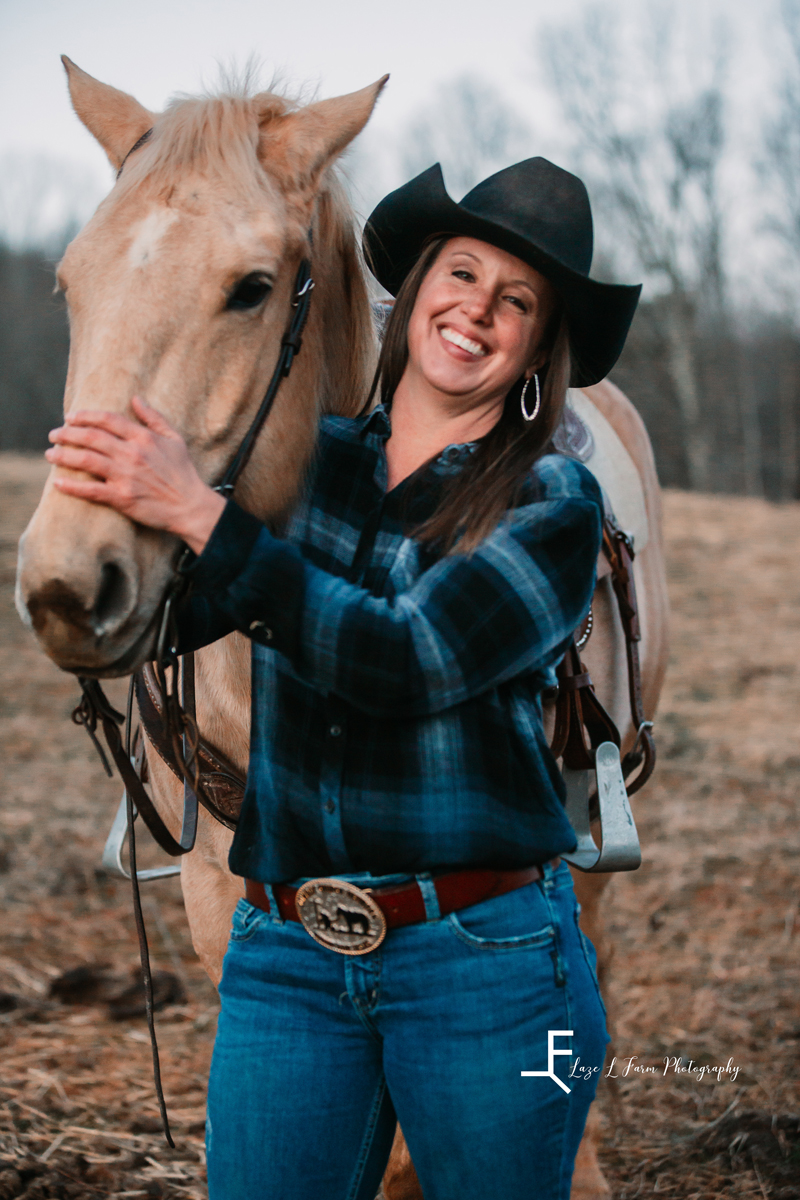 Laze L Farm Photography | Equine Session | Taylorsville NC | laughing and petting mare