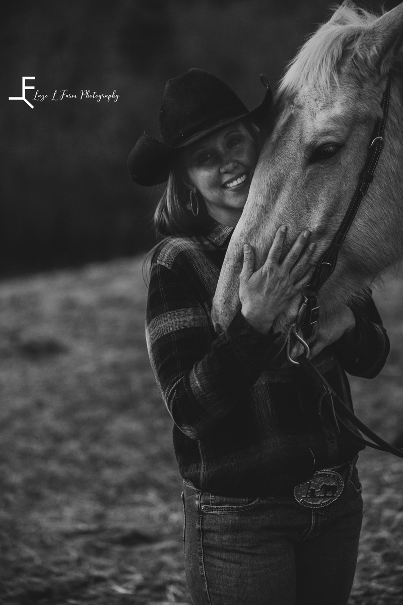 Laze L Farm Photography | Equine Session | Taylorsville NC | black and white hugging mare