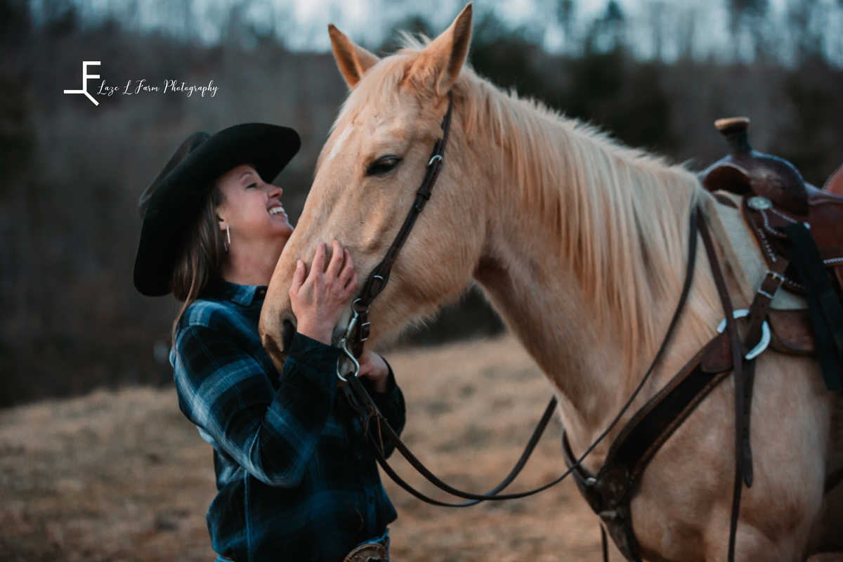 Laze L Farm Photography | Equine Session | Taylorsville NC | smiling at mare