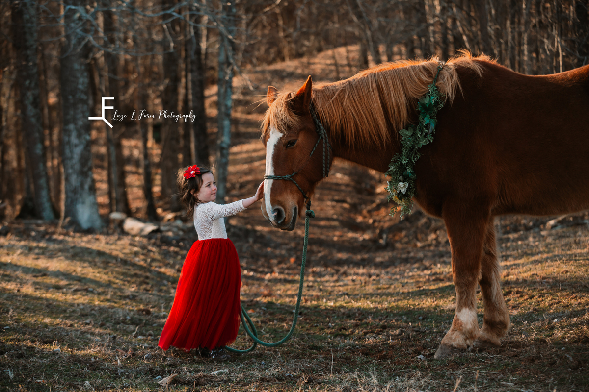Laze L Farm Photography | Farm Session | Taylorsville NC | daughter petting horse