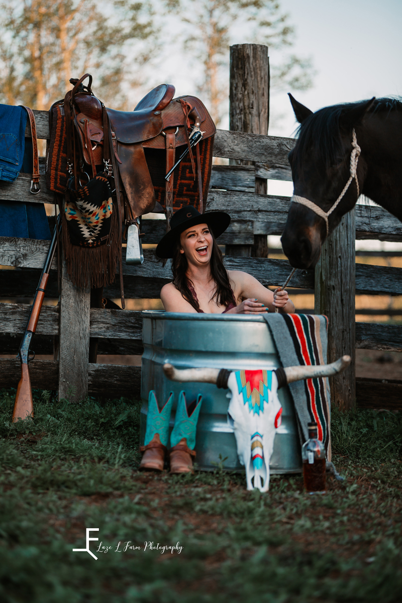 Laze L Farm Photography | Beth Dutton Water Trough | laughing with the horse