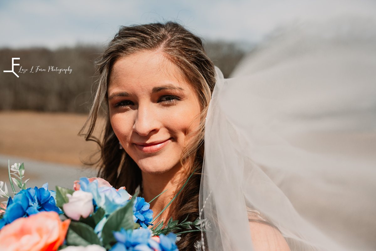 Laze L Farm Photography | Bridal Pictures | Moses Cone - Blowing Rock NC | close up of bride wearing the veil