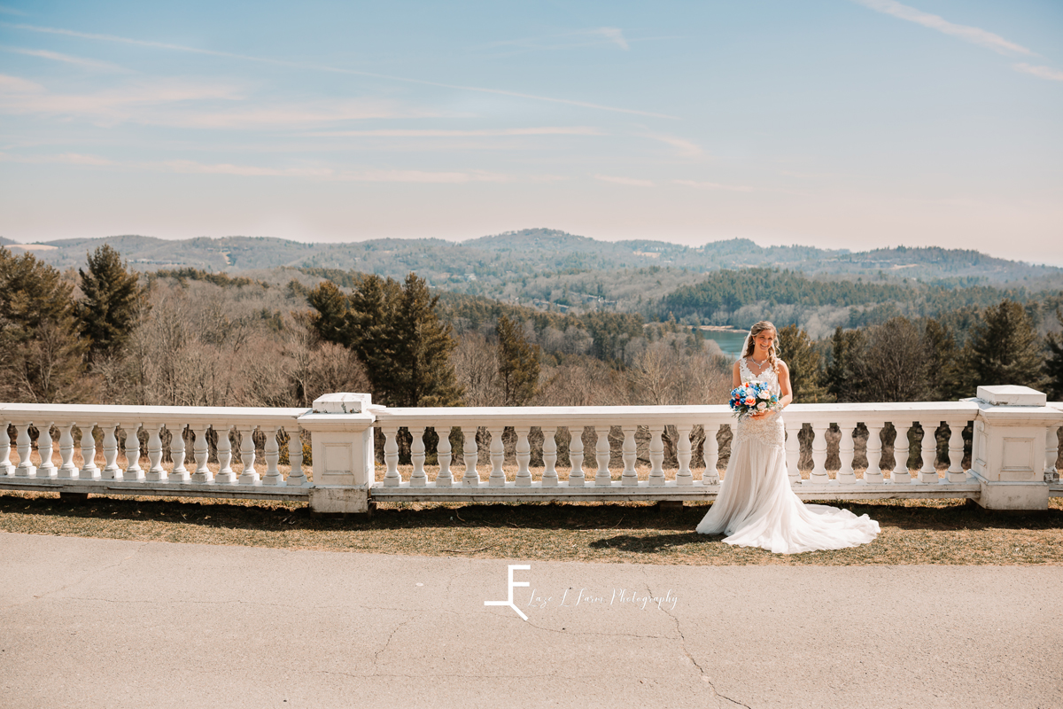Laze L Farm Photography | Bridal Pictures | Moses Cone - Blowing Rock NC | standing by the railing
