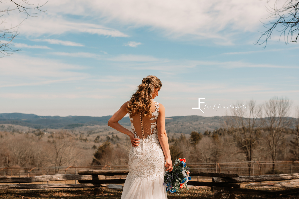 Laze L Farm Photography | Bridal Pictures | Moses Cone - Blowing Rock NC | bride looking away holding bouquet