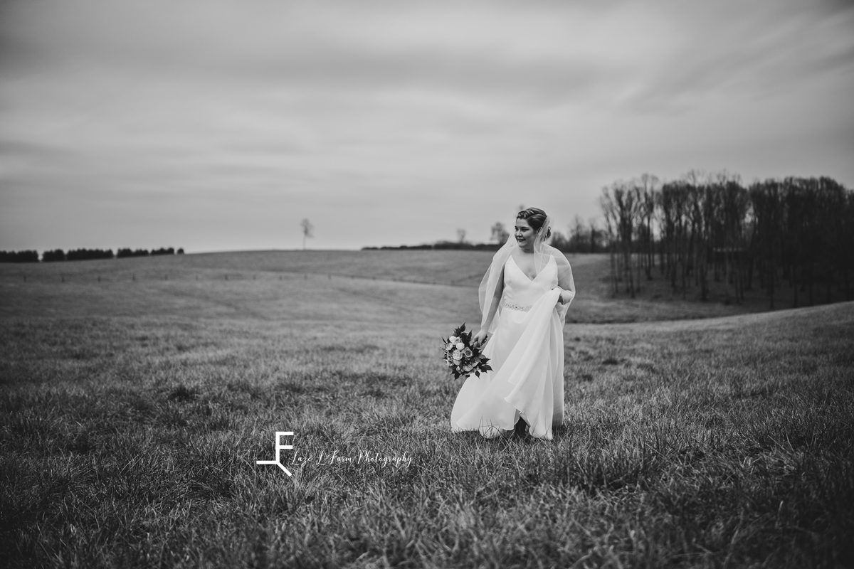 Laze L Farm Photography | Bridal Session | The Emerald Hill | black and white candid walking outside