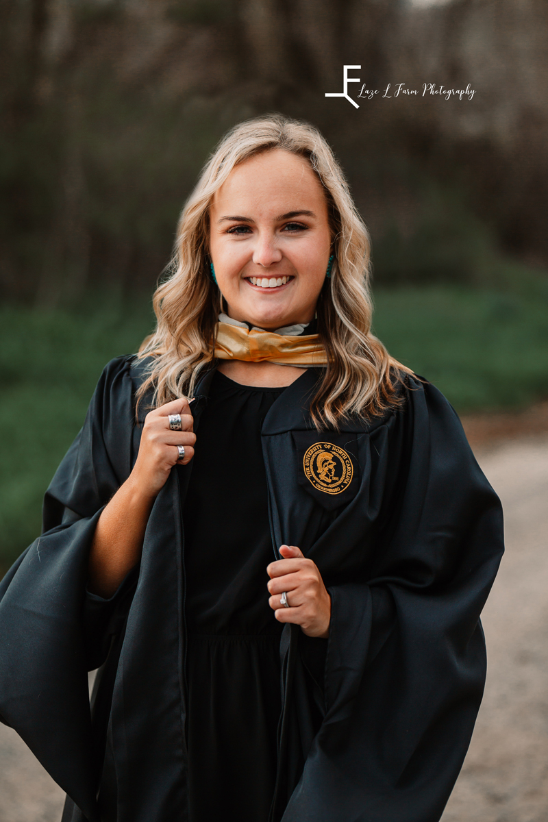 Laze L Farm Photography | College Graduation Pictures | Taylorsville NC | close up smiling in graduation gown