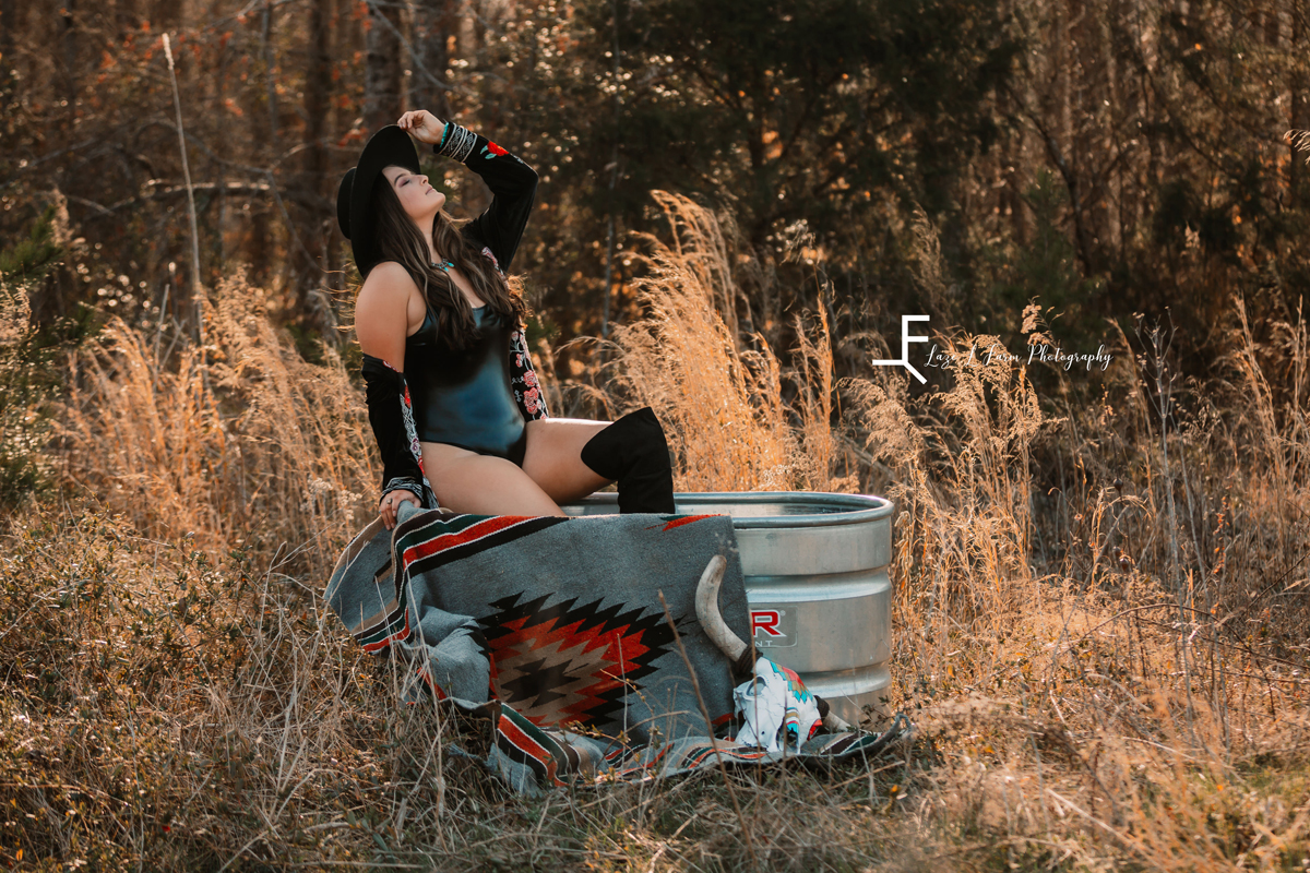 Laze L Farm Photography | Cowgirl Boudoir | Statesville NC | sitting on the trough