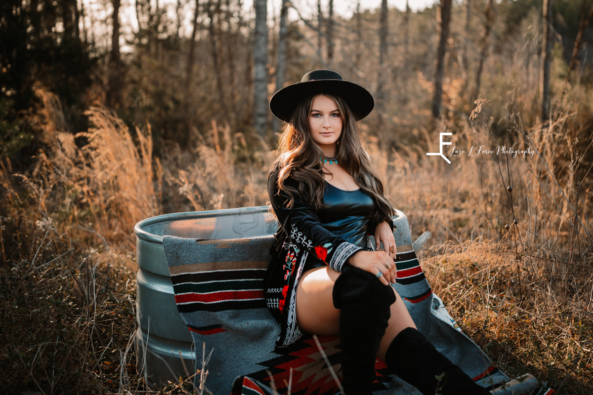 Laze L Farm Photography | Cowgirl Boudoir | Statesville NC | sitting by the trough
