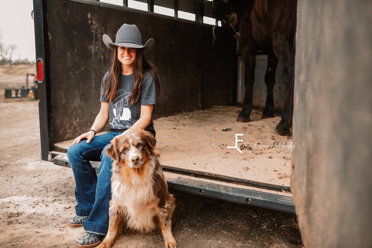 Laze L Farm Photography | Dream Catcher Farm | Hamptonville NC | posing sitting on a trailer with dog