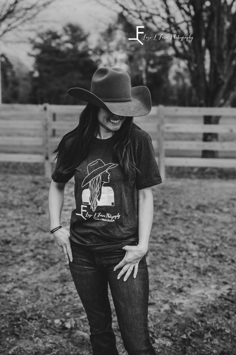Laze L Farm Photography | Dream Catcher Farm | Hamptonville NC | black and white modeling t shirt with hat