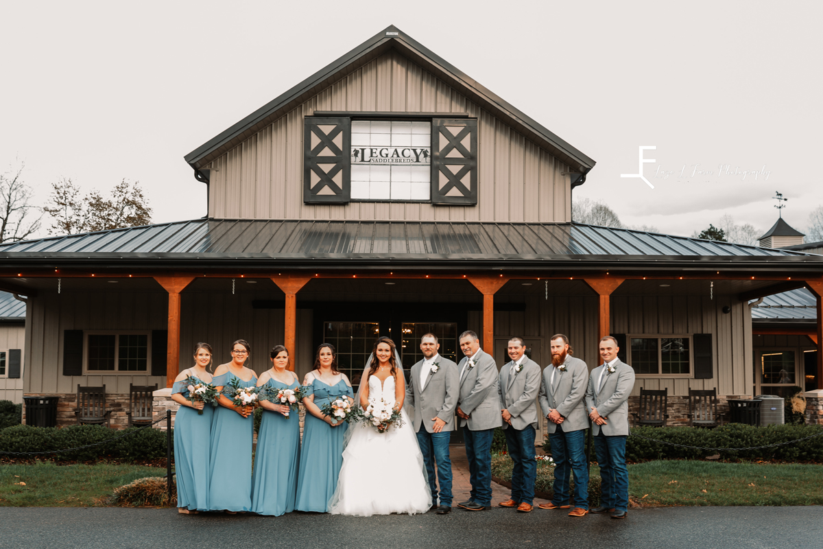 Laze L Farm Photography | Wedding | Legacy Stables - Winston Salem NC | bridal party in front of the venue