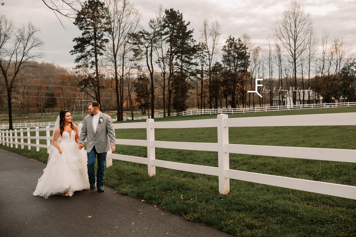 Laze L Farm Photography | Wedding | Legacy Stables - Winston Salem NC | couple walking down the road