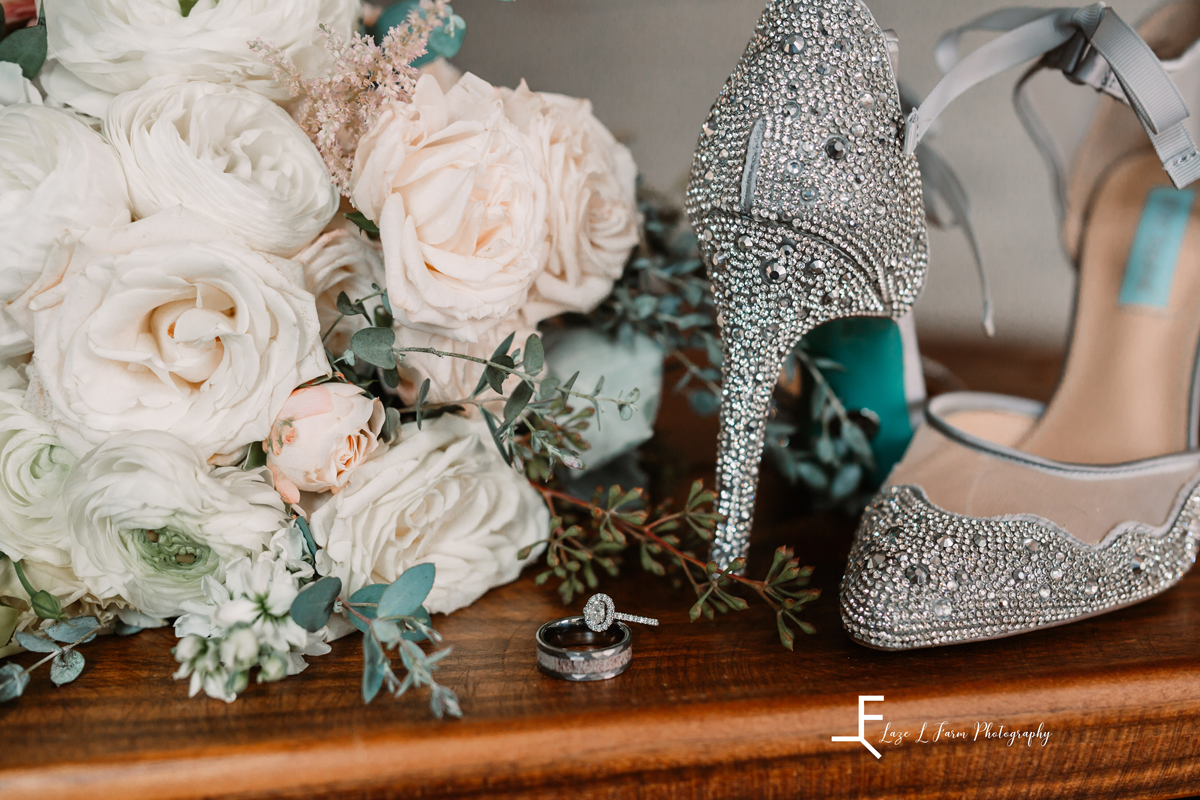 Laze L Farm Photography | Wedding | Legacy Stables - Winston Salem NC | detail shot of flowers and shoes