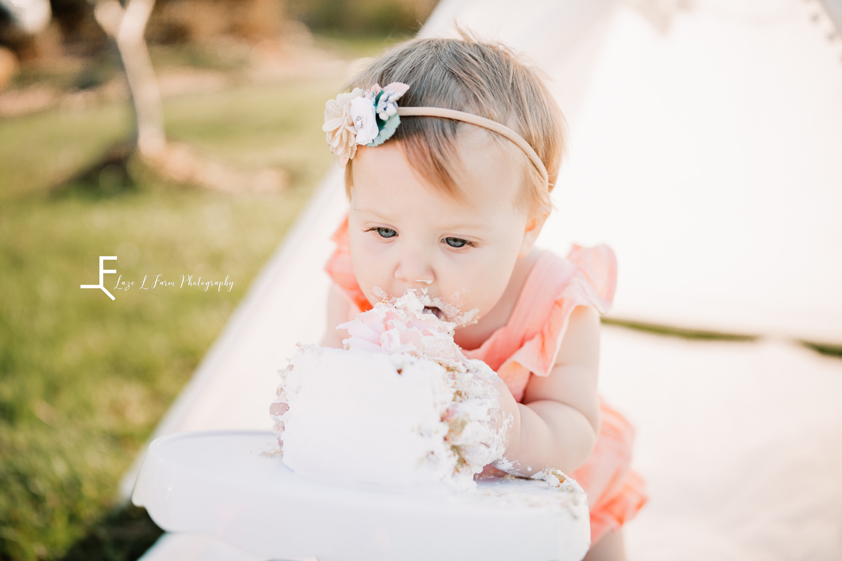 Laze L Farm Photography | Little Cowgirl | Taylorsville NC | baby eating cake