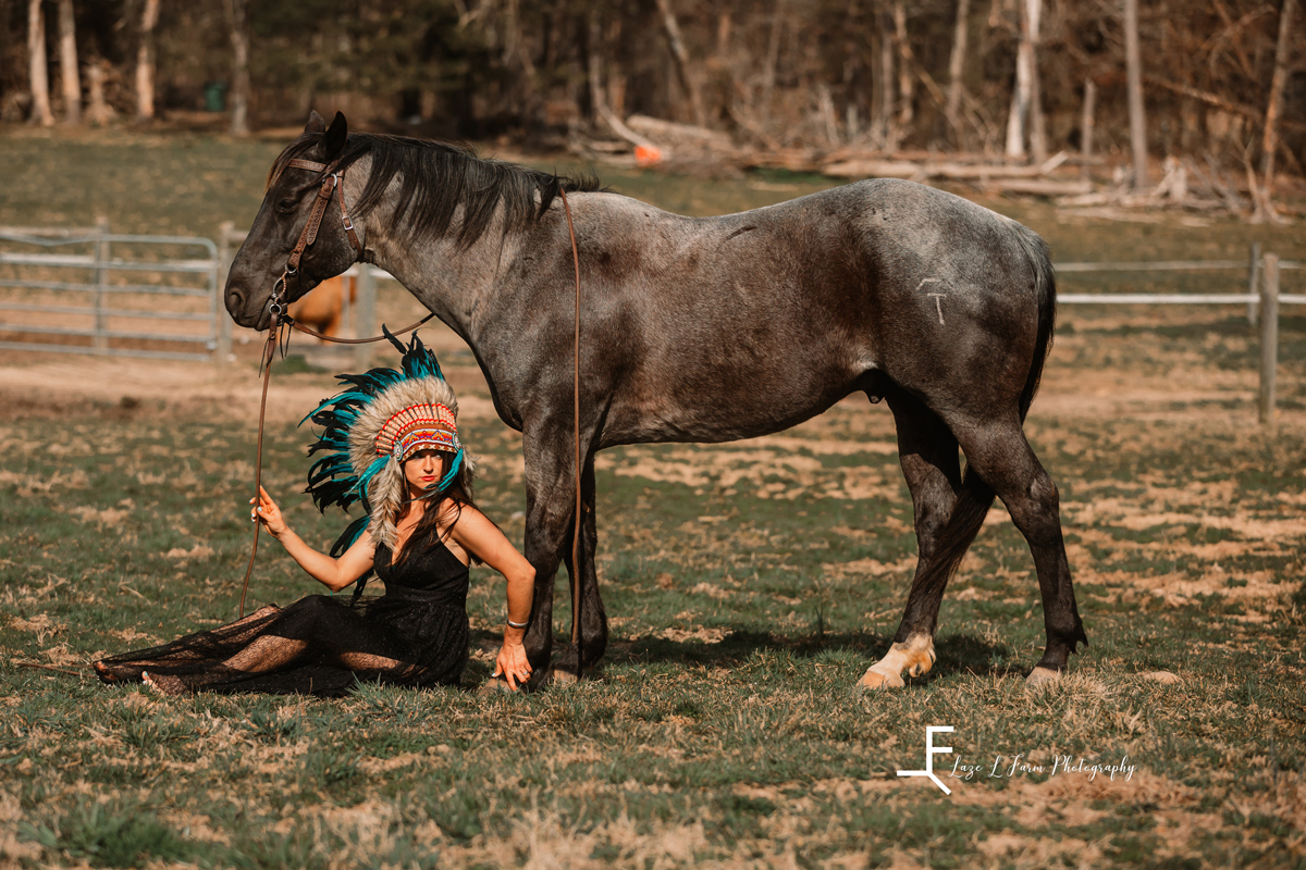 Laze L Farm Photography | Equine Photoshoot | Hamptonville NC | sitting on the ground next to horse