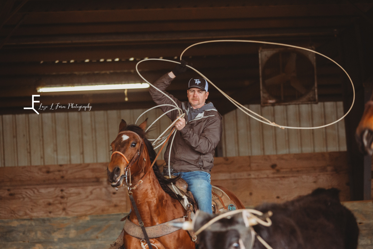 Laze L Farm Photography | Team Roping | H+H Arena | action shot of roping