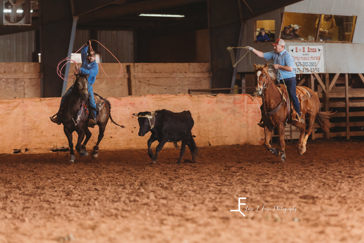 Laze L Farm Photography | Team Roping | H+H Arena | action shot arena roping