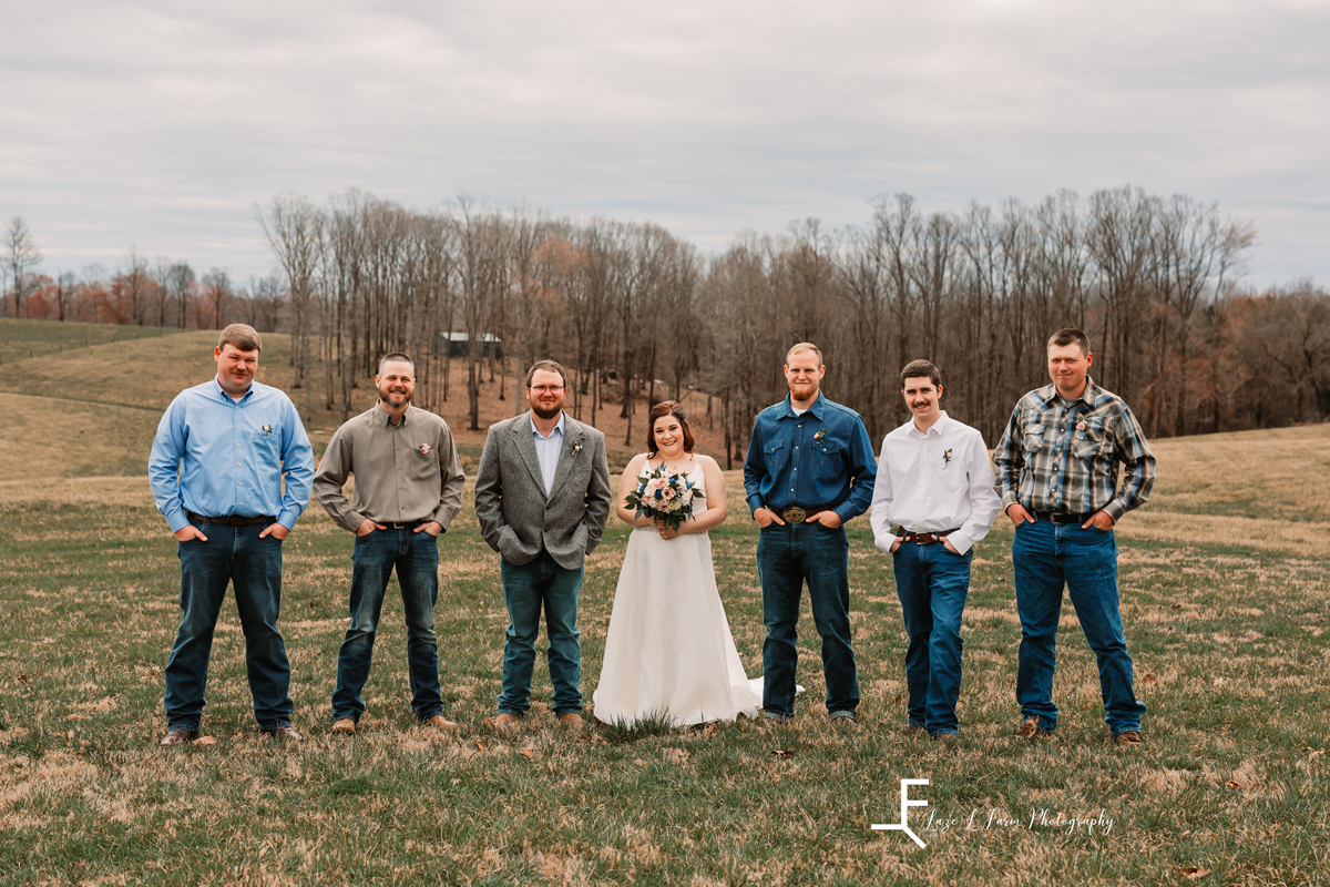 Laze L Farm Photography | Wedding | The Emerald Hill - Hiddenite NC | bride with groomsmen
