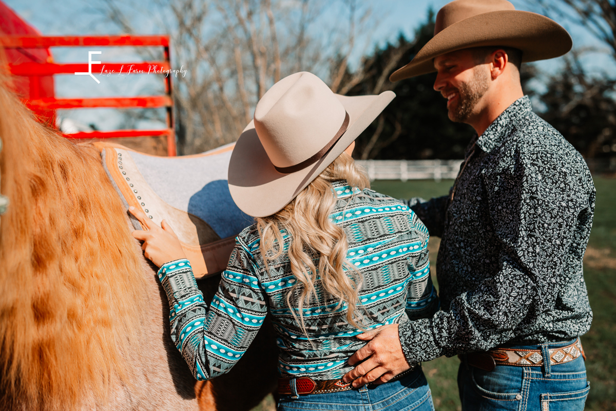 Laze L Farm Photography | Western Lifestyle | Lenoir NC | couple standing with the horse