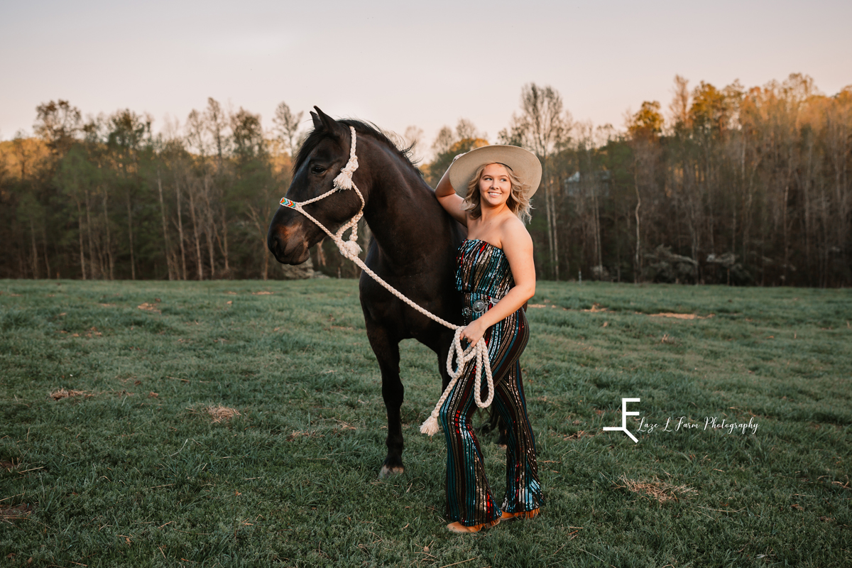 Laze L Farm Photography |Senior Pictures | Taylorsville NC | posing next to her horse