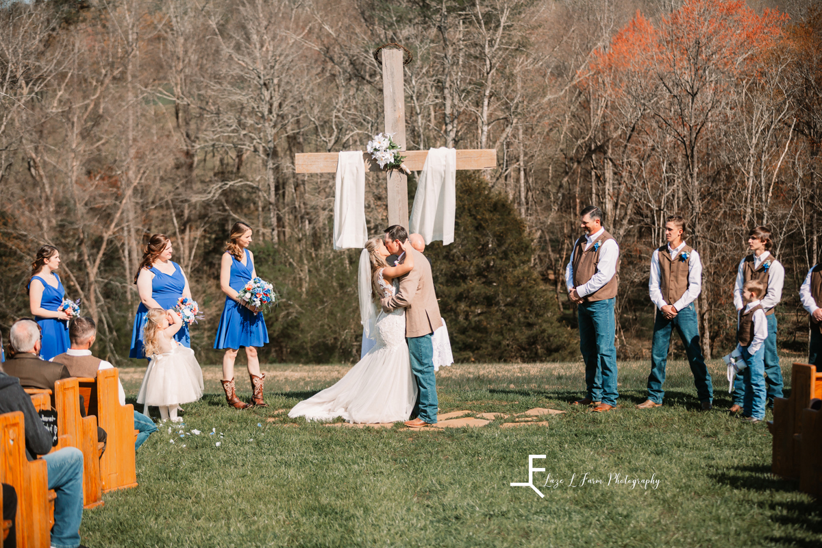Laze L Farm Photography | Wedding | Amity Creek Farms - Granite Falls NC | couple kissing at alter