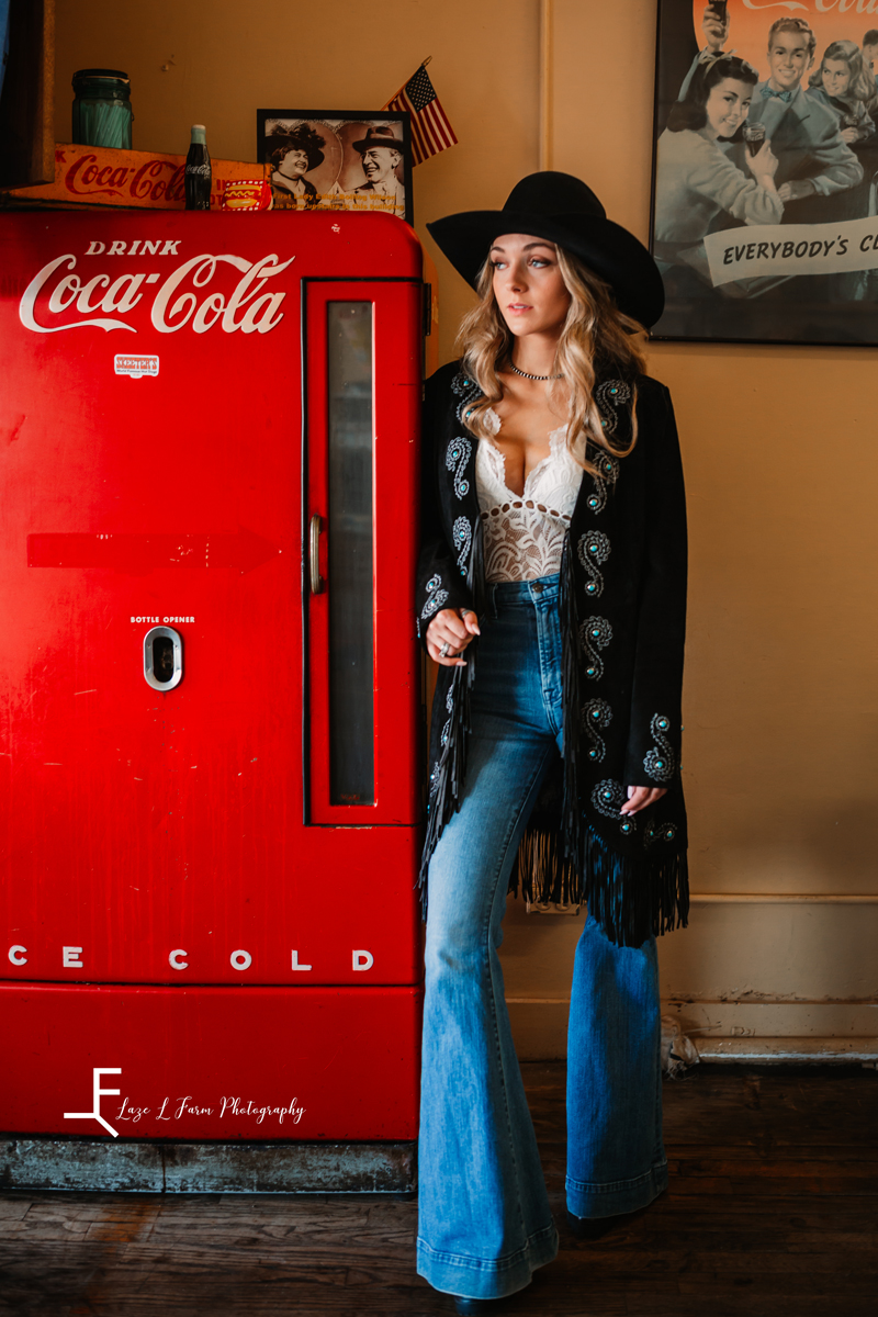 Laze L Farm Photography | Western Lifestyle | Wytheville Va | leaning on the coke machine
