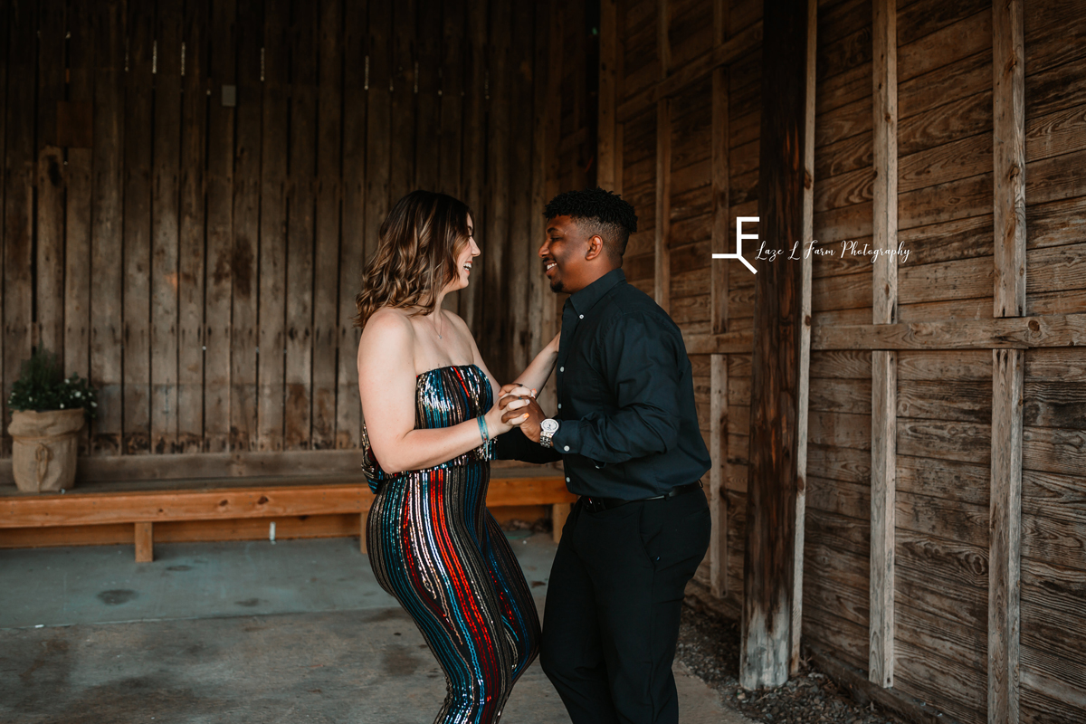 Laze L Farm Photography | Engagement Session | The Emerald Hill - Hiddenite NC | dancing in the barn