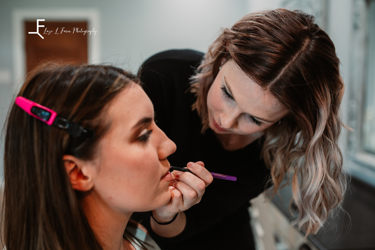 Laze L Farm Photography | Engagement Session | The Emerald Hill - Hiddenite NC | getting makeup done