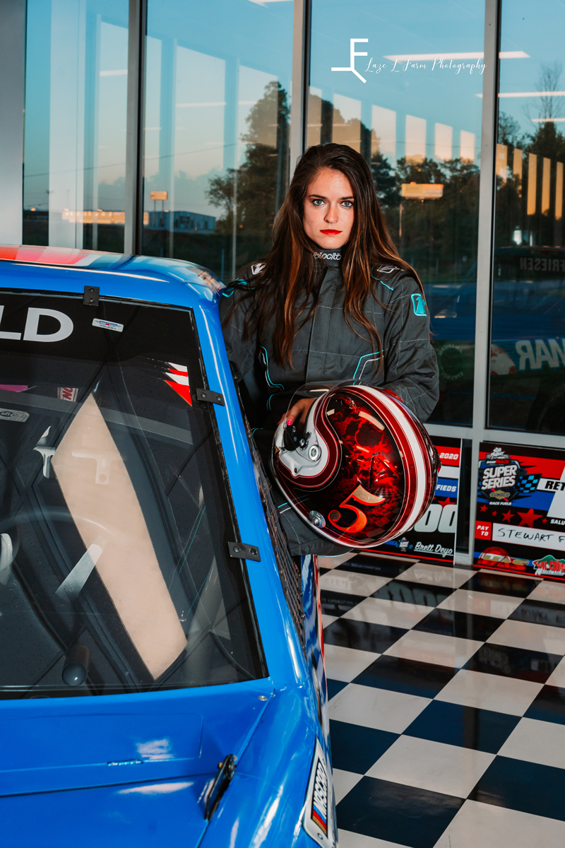 Laze L Farm Photography | NASCAR Photoshoot | Statesville NC | leaning out the car window