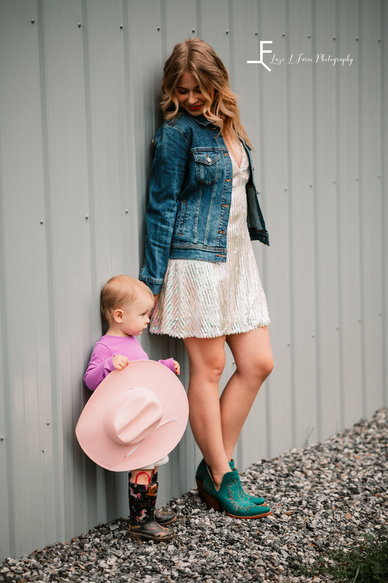 Laze L Farm Photography | Western Fashion Photoshoot | Taylorsville NC | standing next to baby