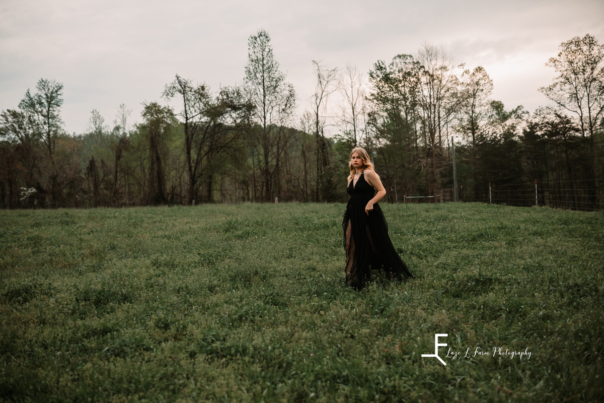 Laze L Farm Photography | Western Fashion Photoshoot | Taylorsville NC | walking through yard wearing dress