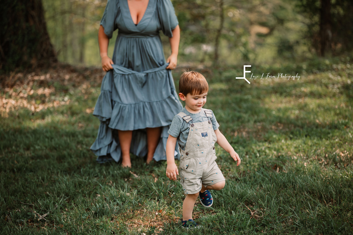 Laze L Farm Photography | Western Inspired Photoshoot | Taylorsville NC | son running in front of mom